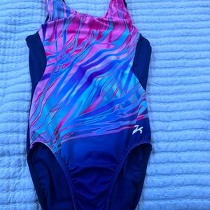 GK elite pink, purple, blue gymnastics leotard